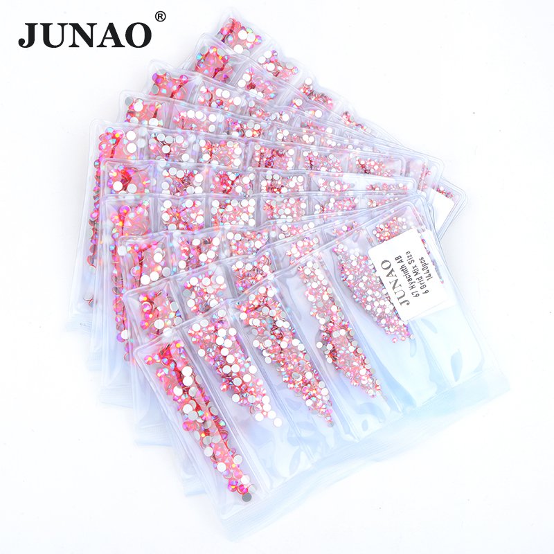 JUNAO Wholesale 6 Grids Mix Size Nail Diamond Strass Round Flatback Crystal Stones Glass Nail Rhinestone For Manicure
