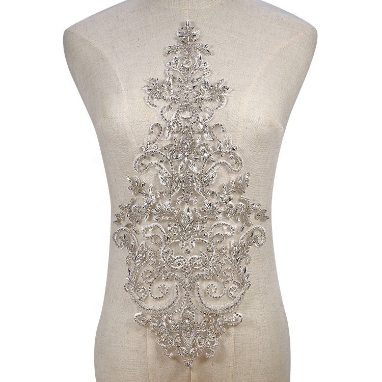 Rhinestone Crystal Applique Patch for Dress New Collection Couture Decorative Fashion Fabric PVC Silver Canvas Newest Patches