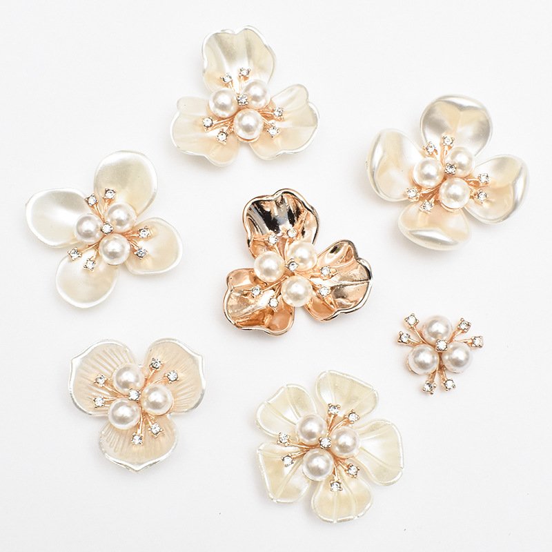 Flower Button Shell Button DIY Accessories Embellishment LSRB1107 Wholesale Rhinestone Metal Copper Flatback 2cm and 4cm Plating