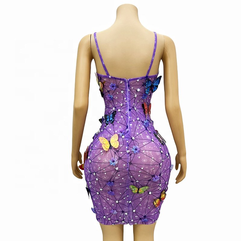 customized short mini purple women plus size clothing rhinestone applique dress shiny strip with crystals for dresses