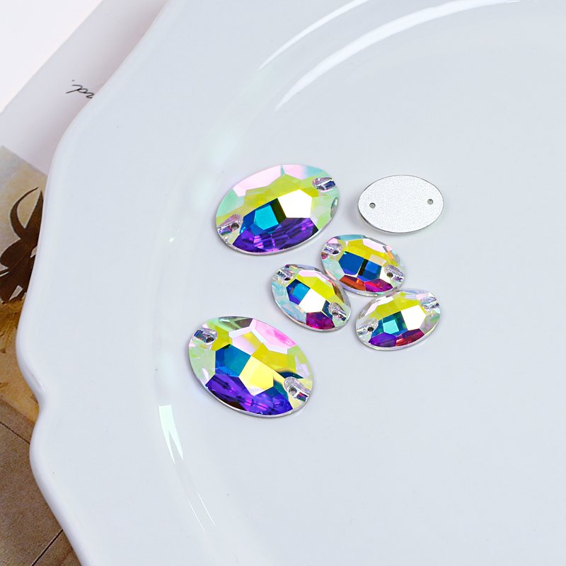 Junjiao Wholesale Price Flat Back Sew On Stone Strass Oval Shpoe Sewn Rhinestone Bulk Sale For DIY Garment Bags Shoes