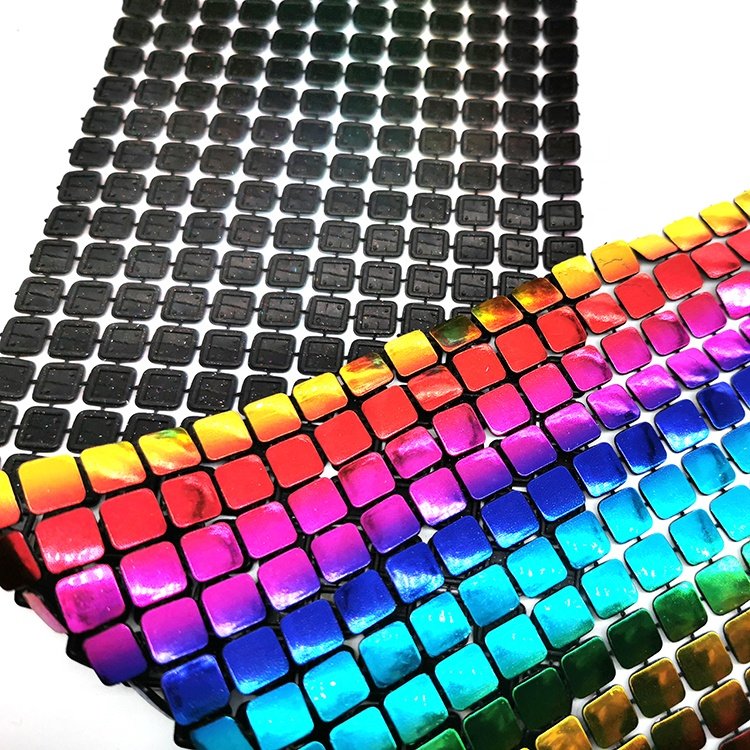 Square Transfer DIY Accessories Sequin Rhinestone Mesh Roll Rainbow Multicolor Trim Plastic Fashion 12 Row Customized 1000 Yards