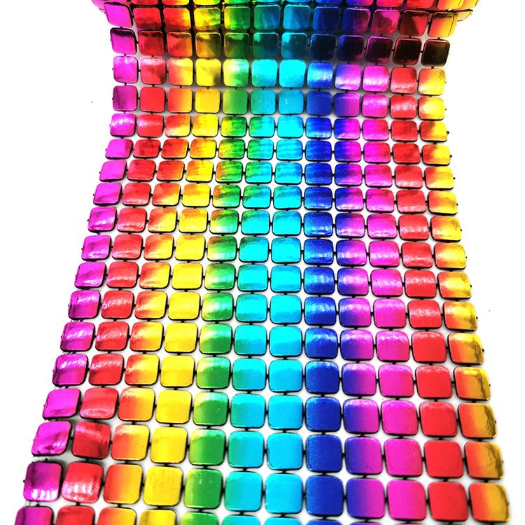 Square Transfer DIY Accessories Sequin Rhinestone Mesh Roll Rainbow Multicolor Trim Plastic Fashion 12 Row Customized 1000 Yards