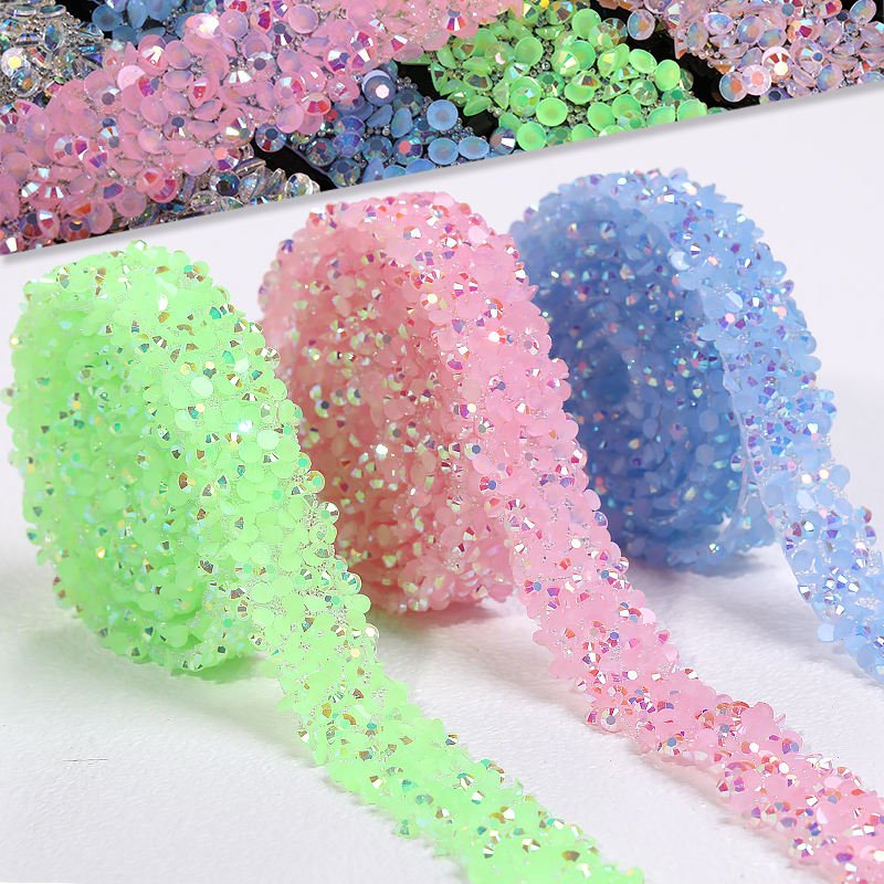 AW Non hotfix high quality Jelly colored self adhesive Rhinestones tape for DIY crystal Garment accessories rhinestone tumbler