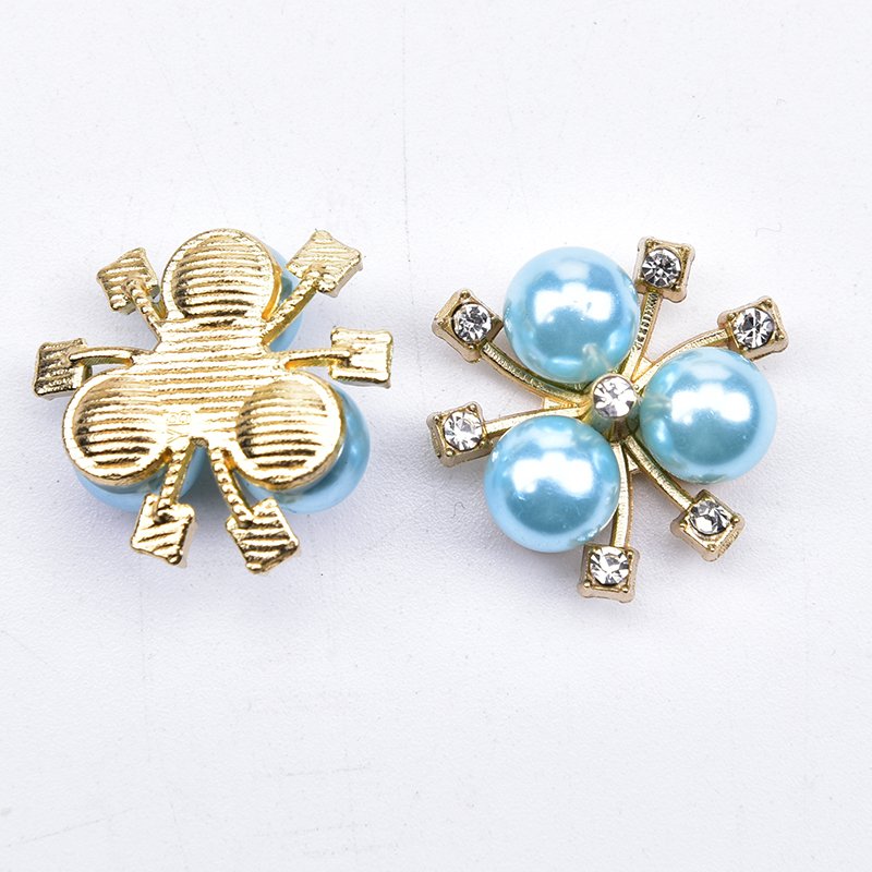 Wholesale 2Cm Color Pearls Crystal Flower Wedding Bride Groom Brooch Decoration Diamond Flower Rhinestone Button Alloy Accessory