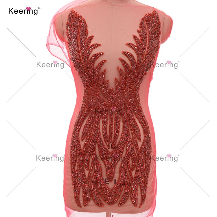 WDP-368 Keering Latest Colorful Bridal Wedding Dress Decorative Crystal And Beaded Red Rhinestone Appliques