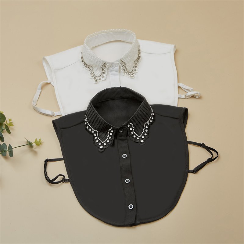 Wholesale Custom Women 100% Organza Embroidery Hand Set Rhinestones Shirt False Collar In Stock