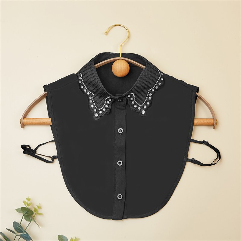 Wholesale Custom Women 100% Organza Embroidery Hand Set Rhinestones Shirt False Collar In Stock