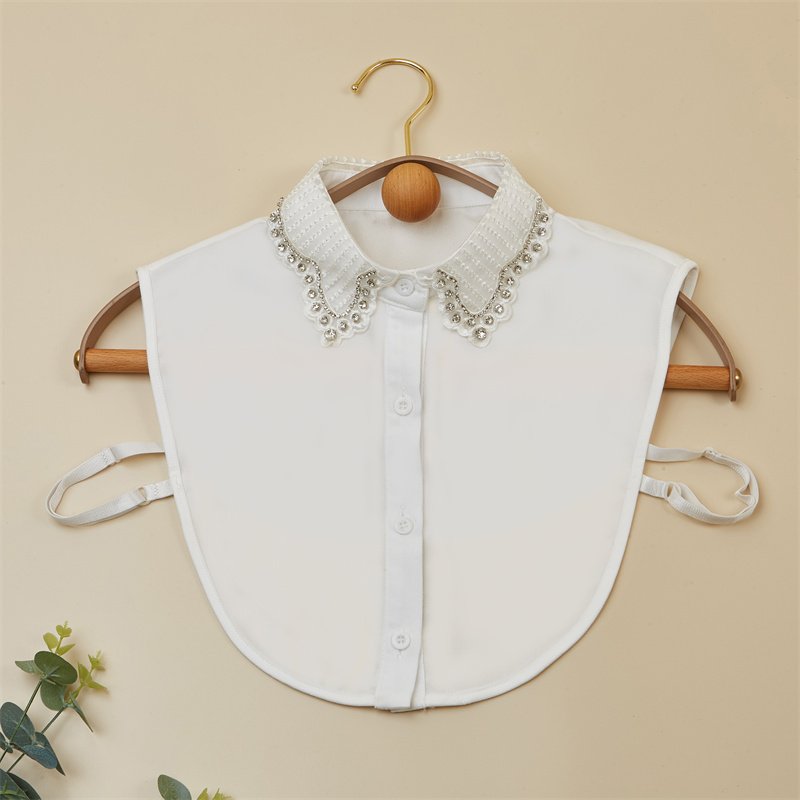 Wholesale Custom Women 100% Organza Embroidery Hand Set Rhinestones Shirt False Collar In Stock