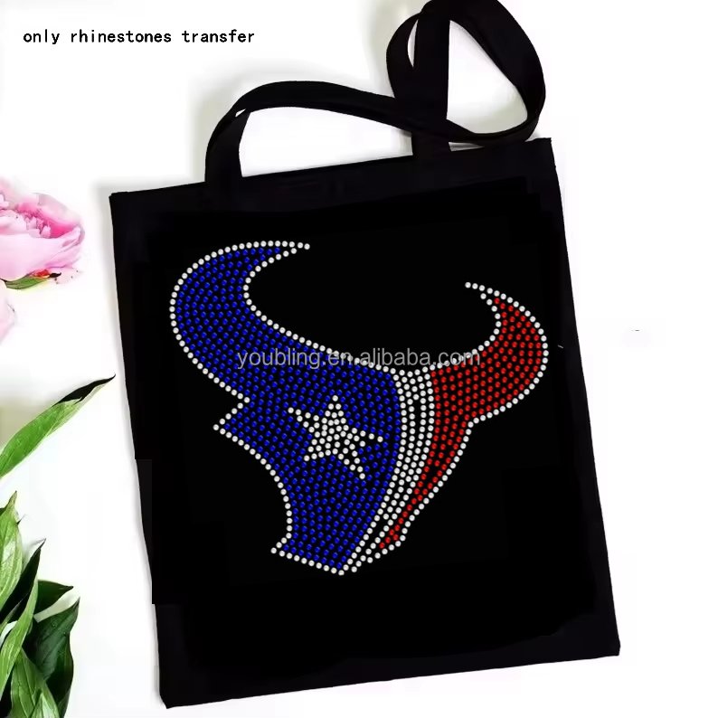 Custom Diamond Texans Rhinestone iron on Transfer Design T shirt Decals Heat Transfer Rhinestones Patches Clothing Appliques