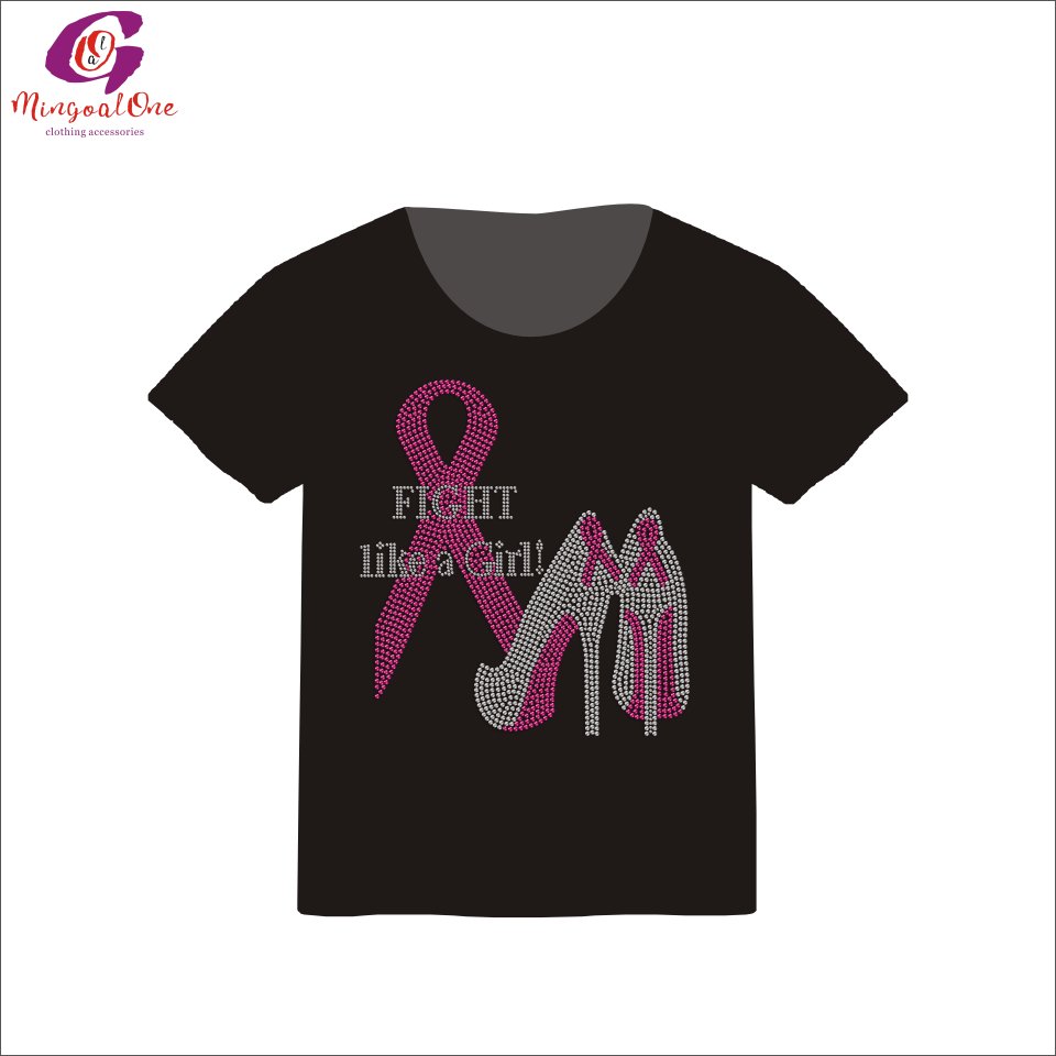 Discount Pink Ribbon Hot Fix Rhinestone Transfer Design Custom MY GOD IS BIGGER THAN CANCER Ribbon Rhinestone Heat Transfer