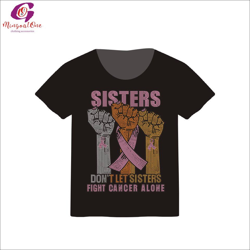 Low Minimum Pink Ribbon Heart Rhinestone Heat Transfer Custom Your Own Cancer Ribbon Rhinestone Iron on Design for Shirt