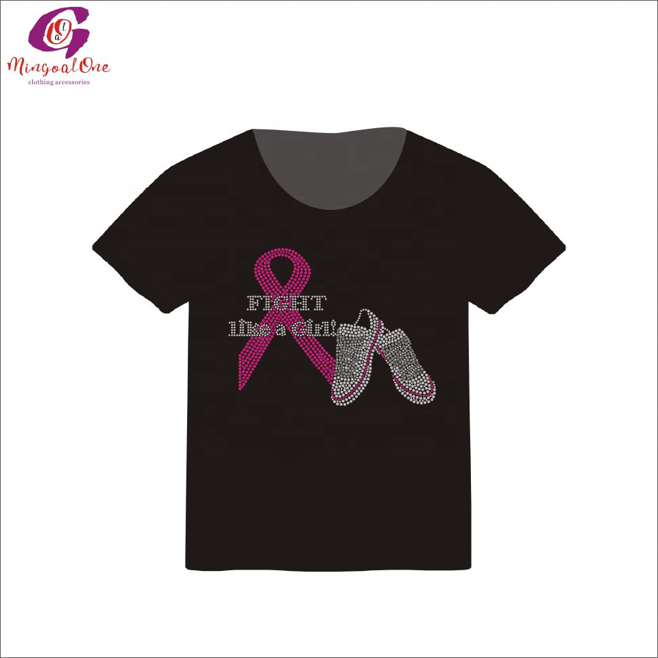 Low Minimum Pink Ribbon Heart Rhinestone Heat Transfer Custom Your Own Cancer Ribbon Rhinestone Iron on Design for Shirt
