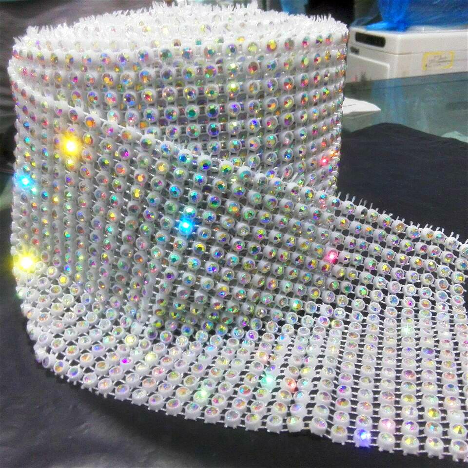 Beautiful Plastic Rhinestone Elastic Mesh 4mm Rhinestone Mesh Roll For Garment Accessories