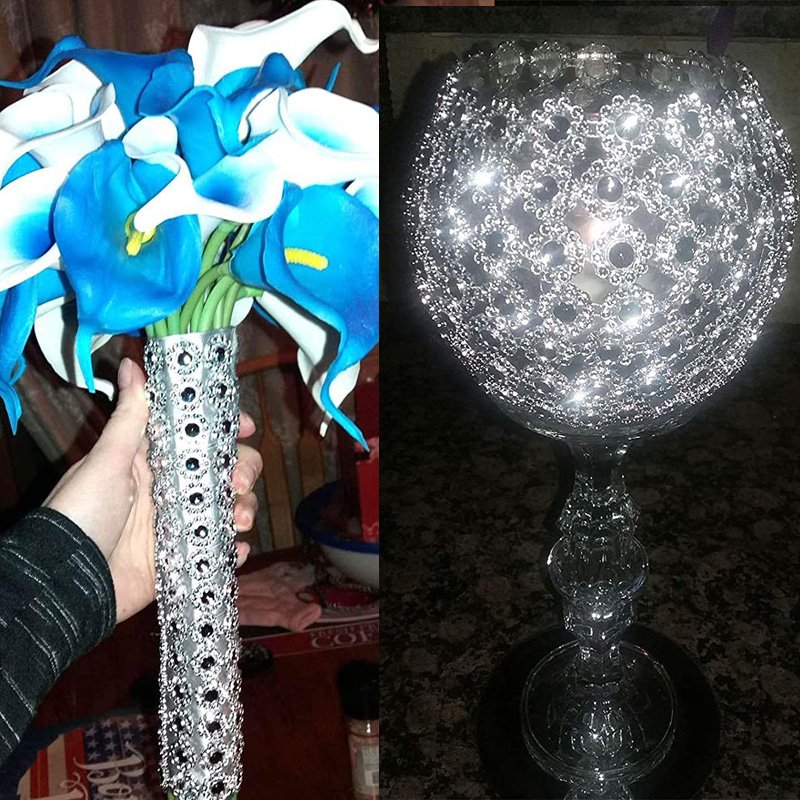 Plastic Diamond Flower Shape Mesh Ribbon Wrap for Wedding Cake Vase Decorations Party Silver Acrylic Bling Diamond Wrap Ribbon