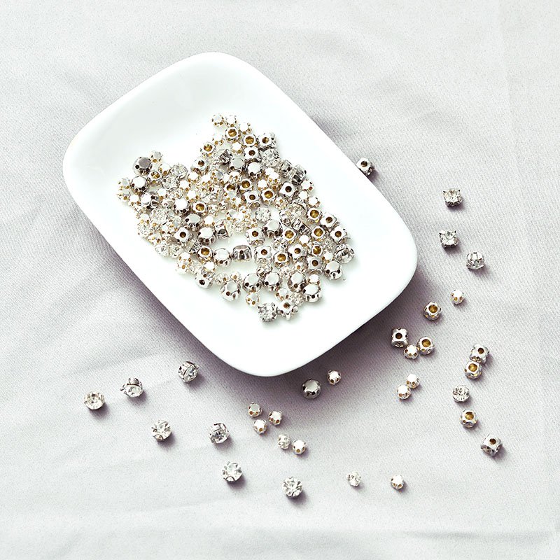 sewing on ear cup base round crystal rhinestones for bridal veil