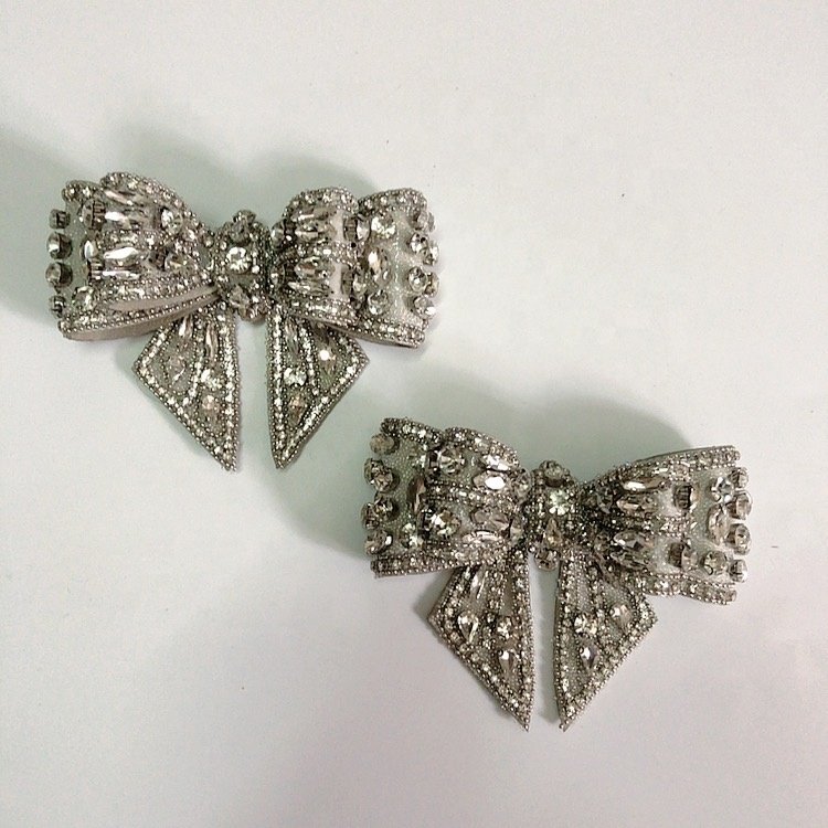 Handmade shiny high heels decorative 3d bow-knot rhinestone applique patch LT2366