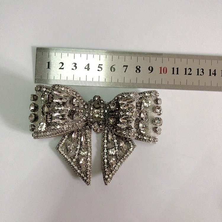 Handmade shiny high heels decorative 3d bow-knot rhinestone applique patch LT2366