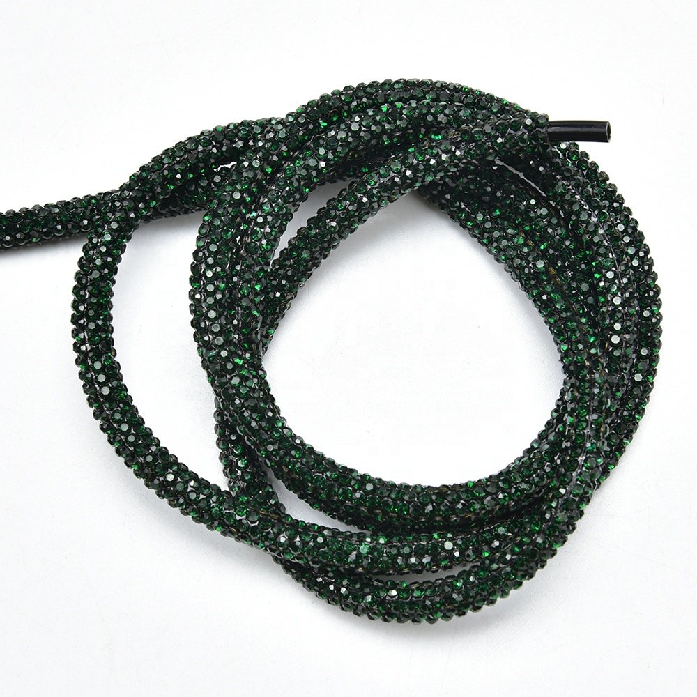 6mm Round Rhinestone Cord Glitter Glass Crystal Rope for Hoodies Sport Pants Garment Diamond Tube String