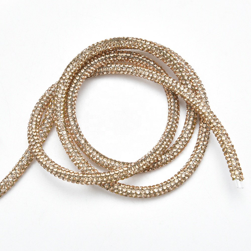 6mm Round Rhinestone Cord Glitter Glass Crystal Rope for Hoodies Sport Pants Garment Diamond Tube String