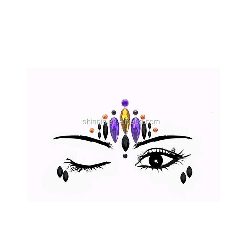 Face Stickers Halloween Rhinestone Face Jewels Wholesale Temporary Tattoo Gem Crystal Acrylic MSDS Temporary Tattoo for 6 Months
