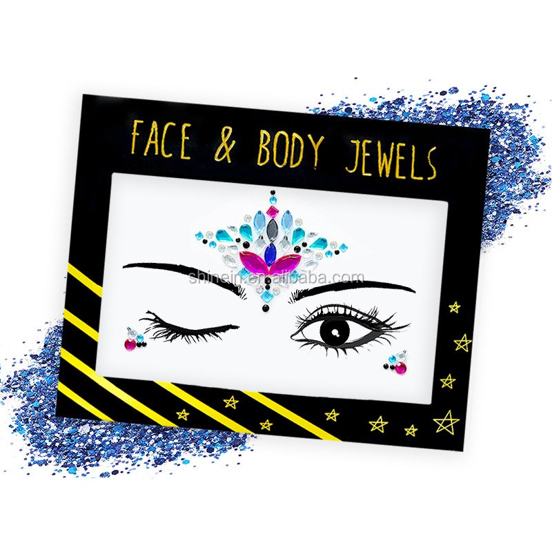Face Stickers Halloween Rhinestone Face Jewels Wholesale Temporary Tattoo Gem Crystal Acrylic MSDS Temporary Tattoo for 6 Months