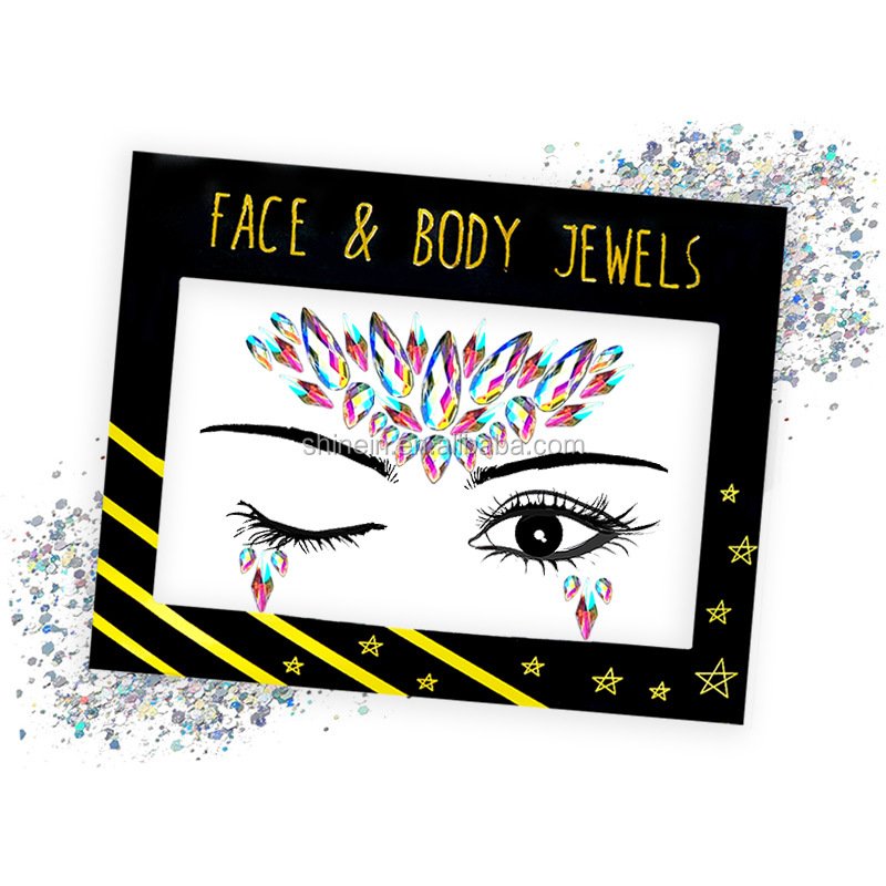 Face Stickers Halloween Rhinestone Face Jewels Wholesale Temporary Tattoo Gem Crystal Acrylic MSDS Temporary Tattoo for 6 Months
