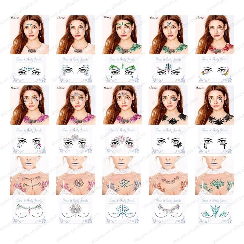 Face Stickers Halloween Rhinestone Face Jewels Wholesale Temporary Tattoo Gem Crystal Acrylic MSDS Temporary Tattoo for 6 Months