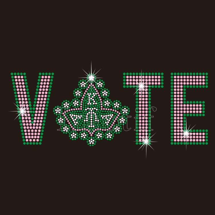 custom logo bling aka hot fix rhinestone transfer motif 1908 pink green vote aka sorority iron on patches for clothing shirt