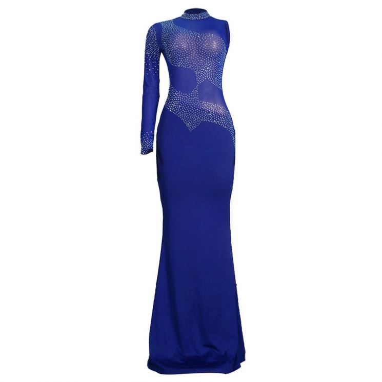 Plus Size Women's Dresses Rhinestone Sexy Mesh Long Dress Luxury Party Wear Cheap Elegant Bodycon Evening Dresses