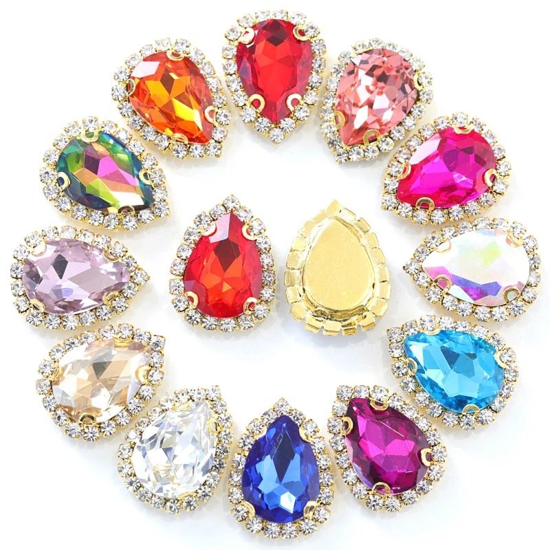 wholesale bulk silver/gold plating brass claw setting sew on rhinestone Crystal glass stones for clothes