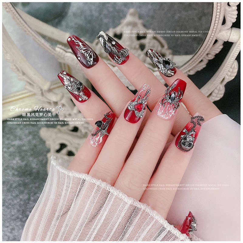Retro Diablo Wind Croce Nail Metal Cross Love Personality Skull Nail Rhinestones Alloy Diamond Accessories nail jewelri art