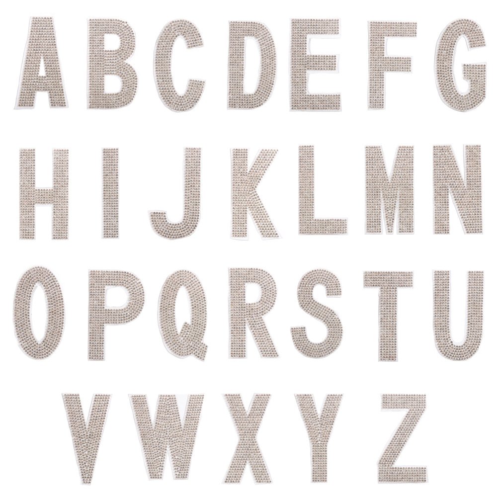 Height 7.5cm iron on crystal color rhinestone motif letter patches for garments