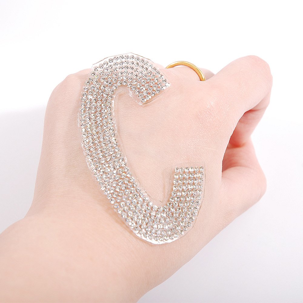 Height 7.5cm iron on crystal color rhinestone motif letter patches for garments