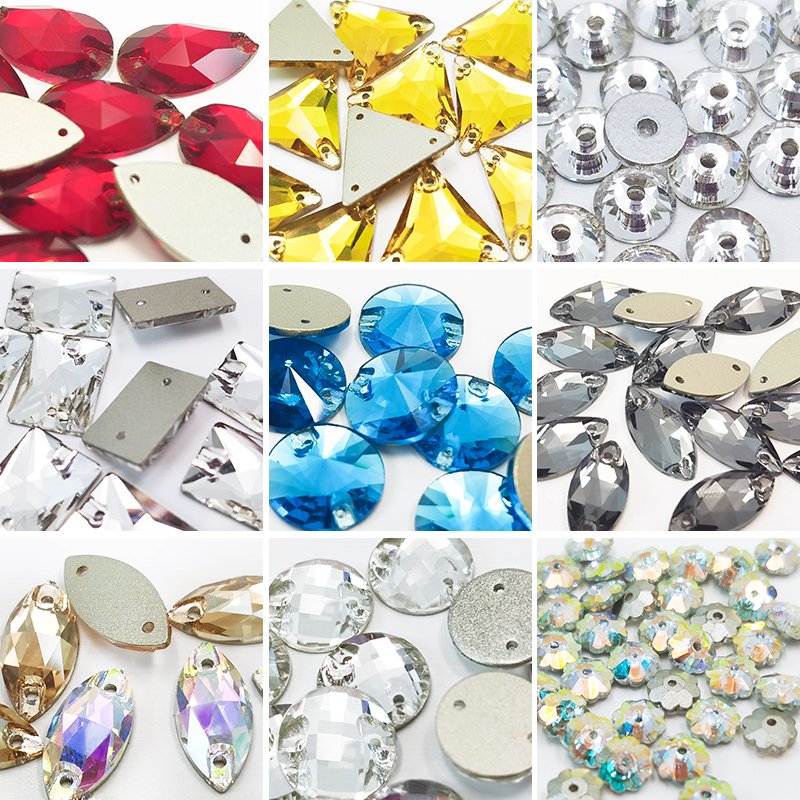 Lead Free Glass Machine Cut Sew-on Stone Loch Sewing Rhinestone Bead Bling Strass Round Shape With Center Hole