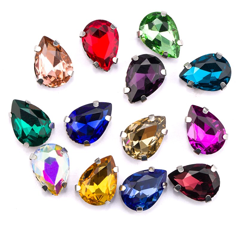 Drop Shape Around Lase Stone Colors Lace Edge 4 Claw Matel Base Sewing Rhinestone for Garment Decoration Design