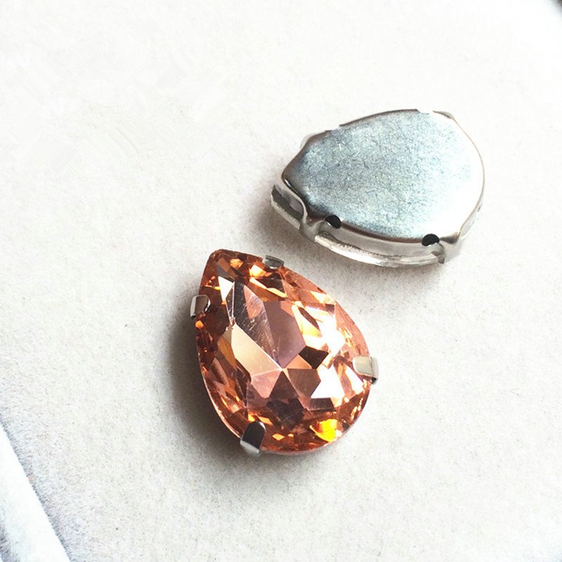 Drop Shape Around Lase Stone Colors Lace Edge 4 Claw Matel Base Sewing Rhinestone for Garment Decoration Design