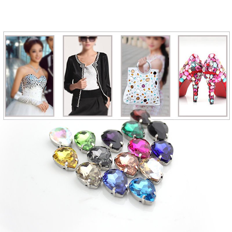 Drop Shape Around Lase Stone Colors Lace Edge 4 Claw Matel Base Sewing Rhinestone for Garment Decoration Design
