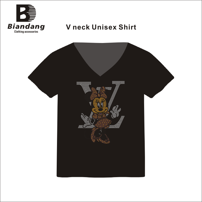 Custom Designer Cartoon Flatback Hot fix Rhinestone Black Color Female T-shirt Top Quality Cotton Soft T shirt