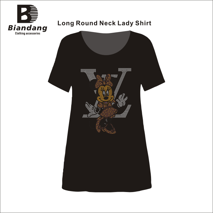 Custom Designer Cartoon Flatback Hot fix Rhinestone Black Color Female T-shirt Top Quality Cotton Soft T shirt