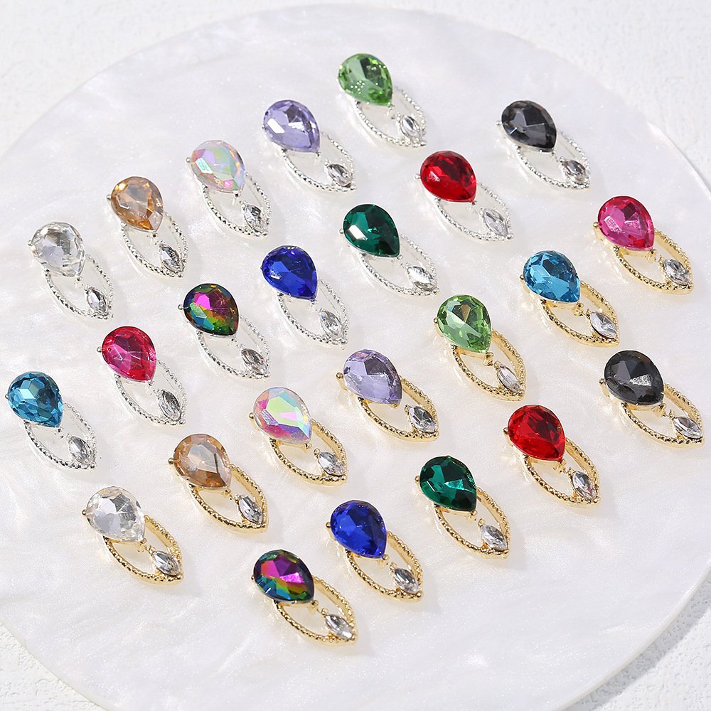 Nail Art Charms With Water Drop Shape Rhinestones 3D Alloy Accessories Retro Nail Jewelry For Girls Nail DIY Crafts Decoration