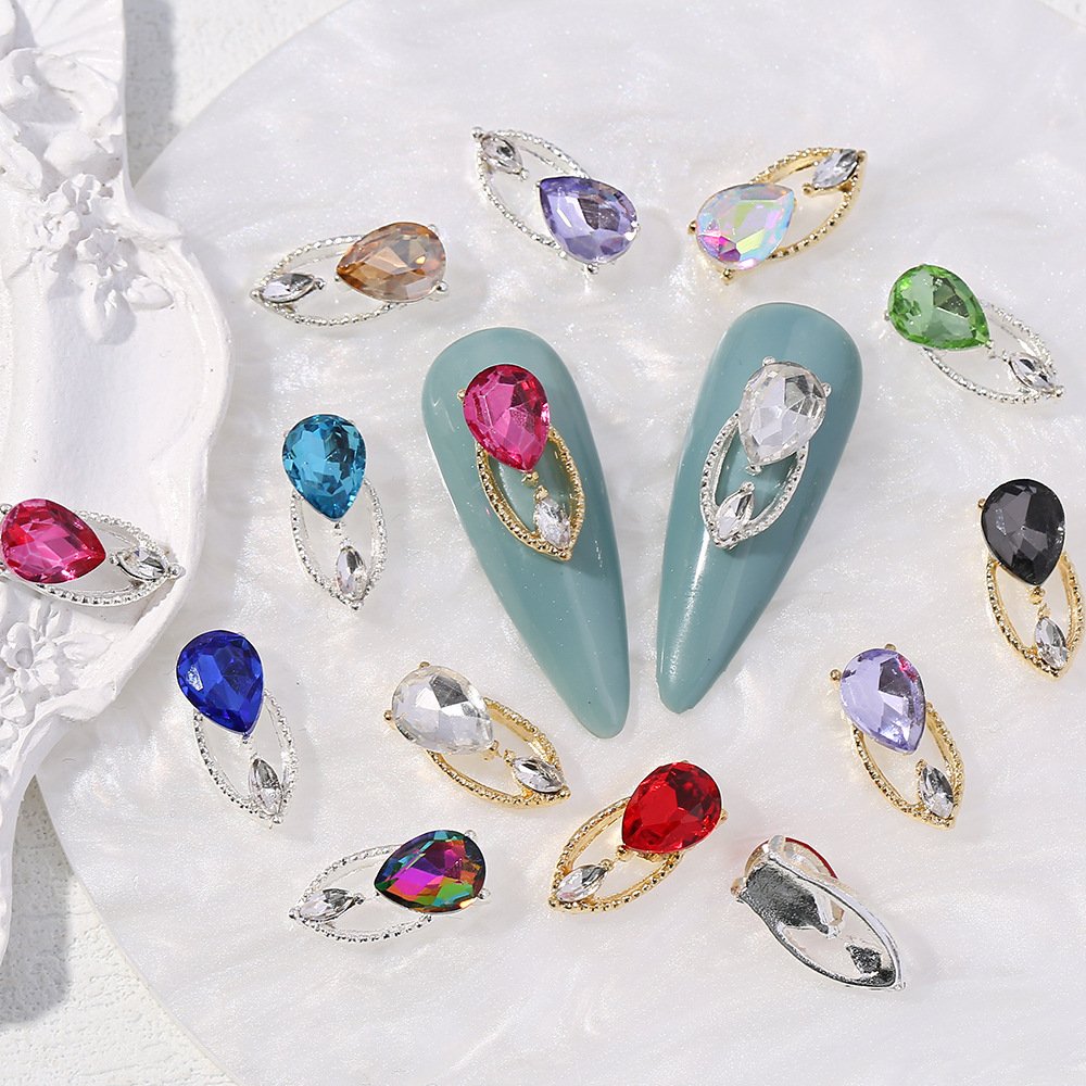 Nail Art Charms With Water Drop Shape Rhinestones 3D Alloy Accessories Retro Nail Jewelry For Girls Nail DIY Crafts Decoration