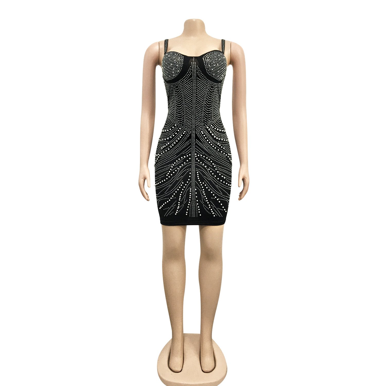 2022 new plus size sexy nightclub dress Rhinestones lady bodycon mini dress women mesh Sleeveless evening dress