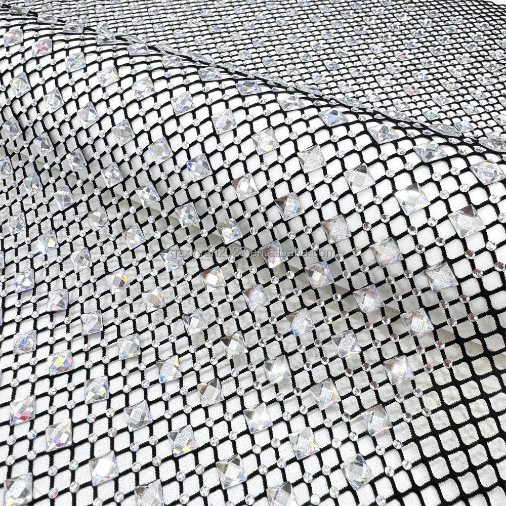 SH005 New Fashion 8mm Glass Rhinestone Flat square diamonds rhinestone beaded mesh fabric