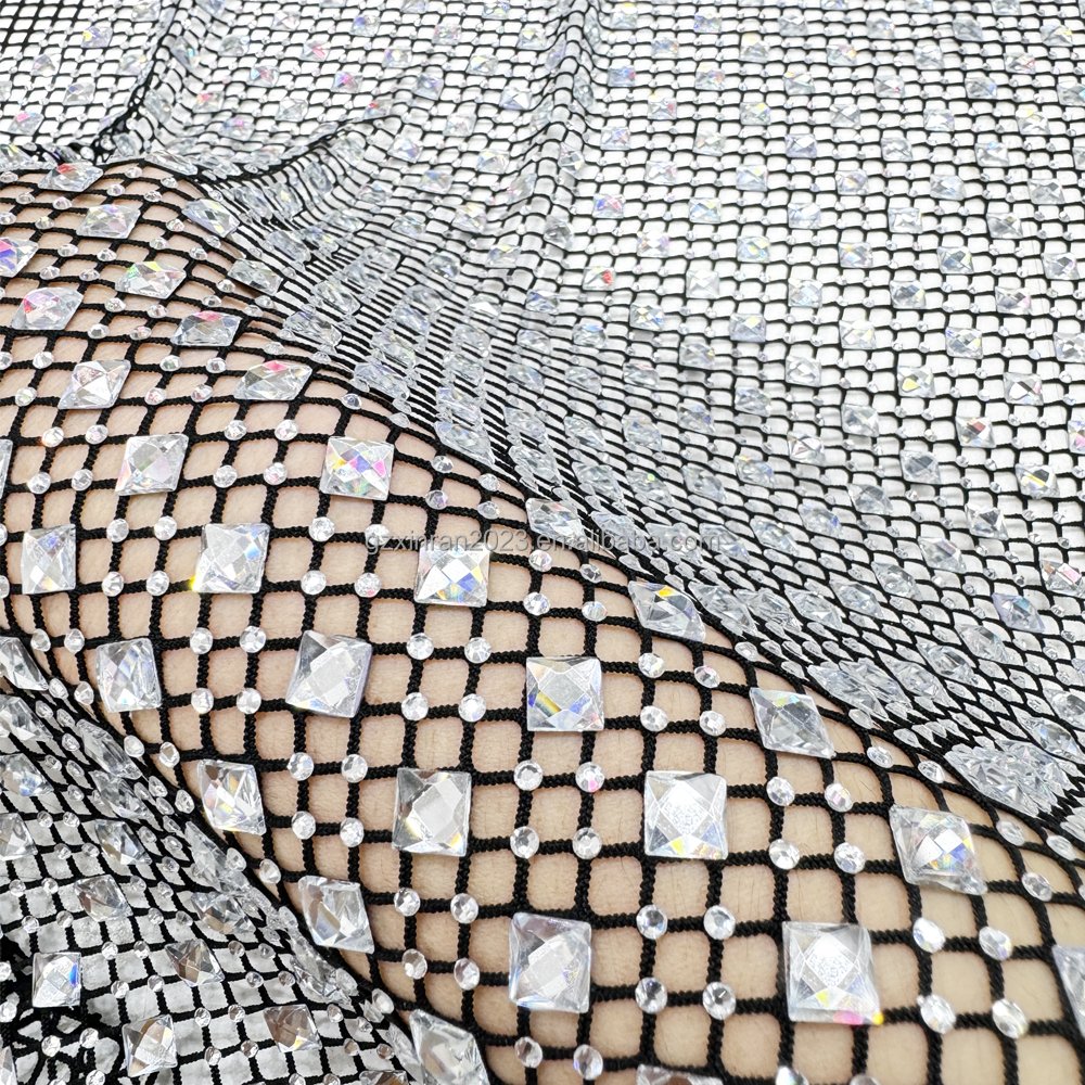 SH005 New Fashion 8mm Glass Rhinestone Flat square diamonds rhinestone beaded mesh fabric