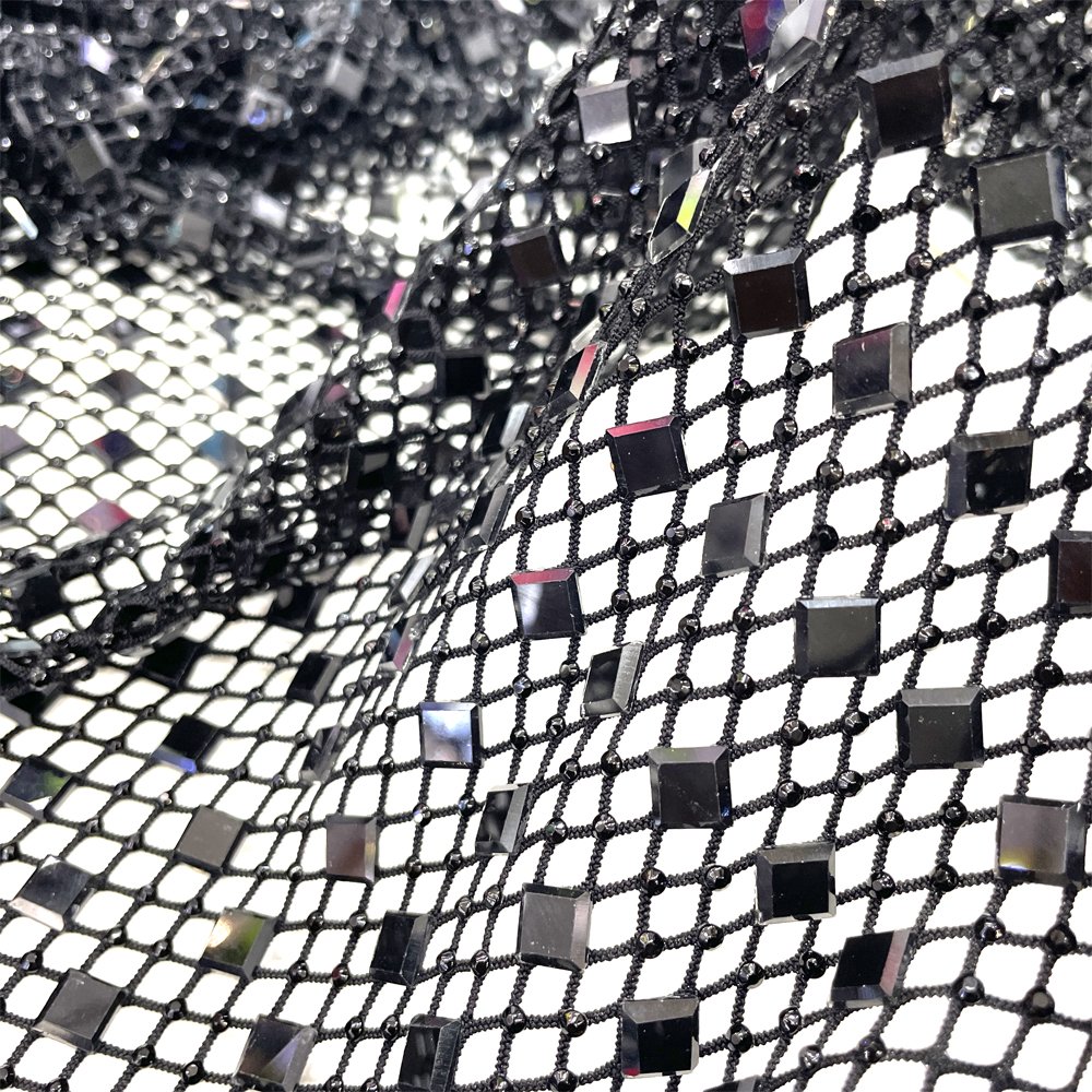 SH005 New Fashion 8mm Glass Rhinestone Flat square diamonds rhinestone beaded mesh fabric