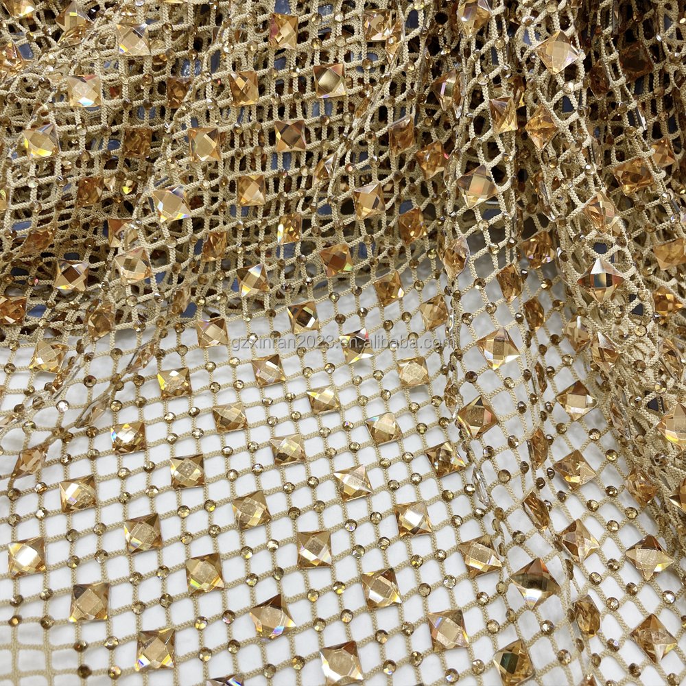 SH005 New Fashion 8mm Glass Rhinestone Flat square diamonds rhinestone beaded mesh fabric
