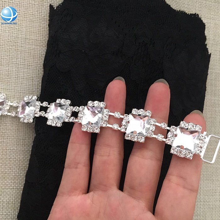 Durable Silver crystal rhinestone connector for bikini competition suit swimwear