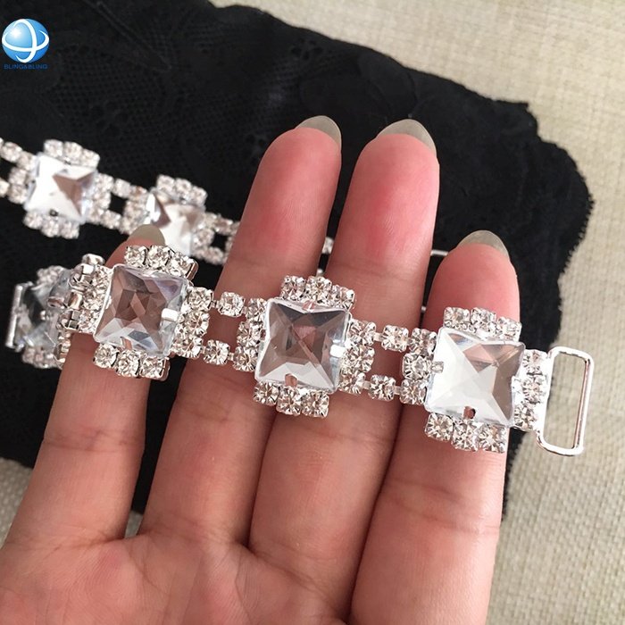 Durable Silver crystal rhinestone connector for bikini competition suit swimwear
