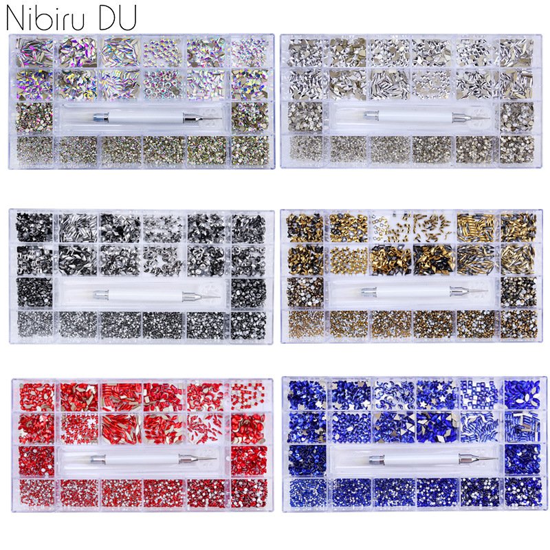 Hot Sale Flat Bottom Mix Shape Glass Rhinestone Nails Crystal Nail Rhinestones Art 3D Rhinestone For Nail Art Decoration